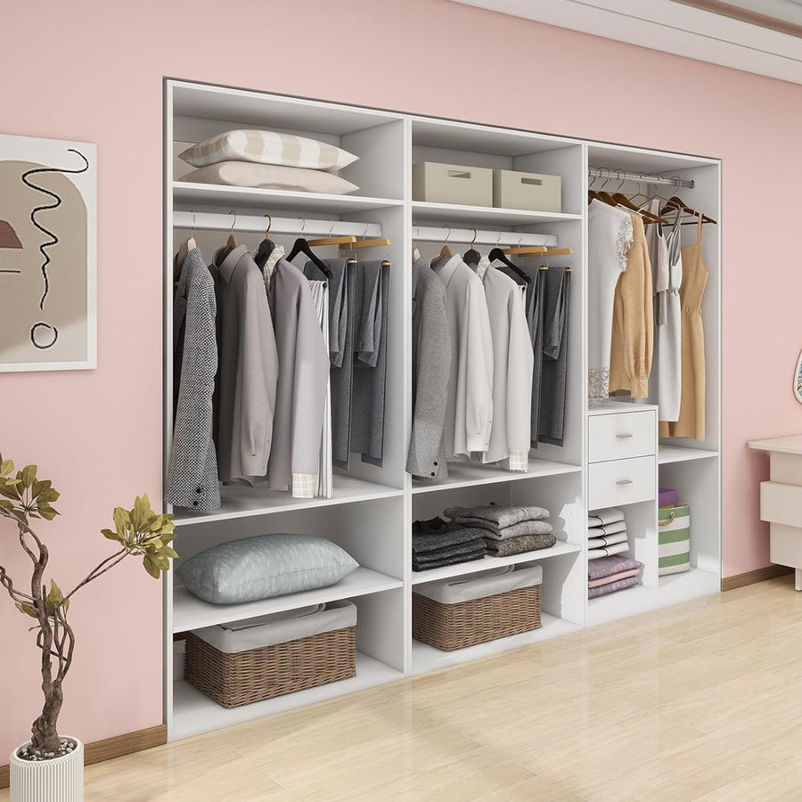 Closet System, Closet Organizer System with 2 Drawers, Modern Closet Shelving System with 3 Hanging Rails, Closet Image 1