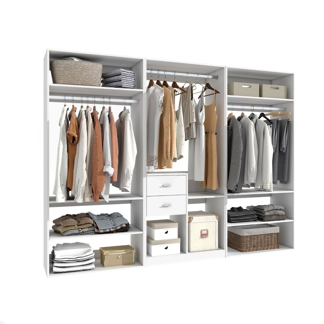 Closet System, Closet Organizer System with 2 Drawers, Modern Closet Shelving System with 3 Hanging Rails, Closet Image 2