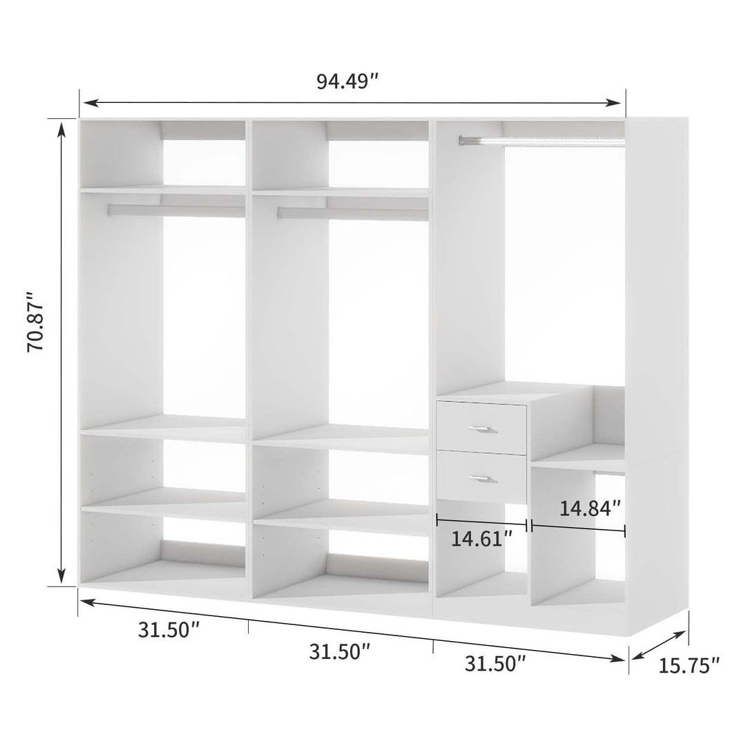 Closet System, Closet Organizer System with 2 Drawers, Modern Closet Shelving System with 3 Hanging Rails, Closet Image 3