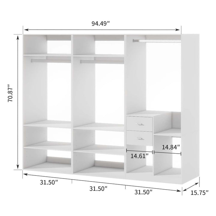 Closet System, Closet Organizer System with 2 Drawers, Modern Closet Shelving System with 3 Hanging Rails, Closet Image 3