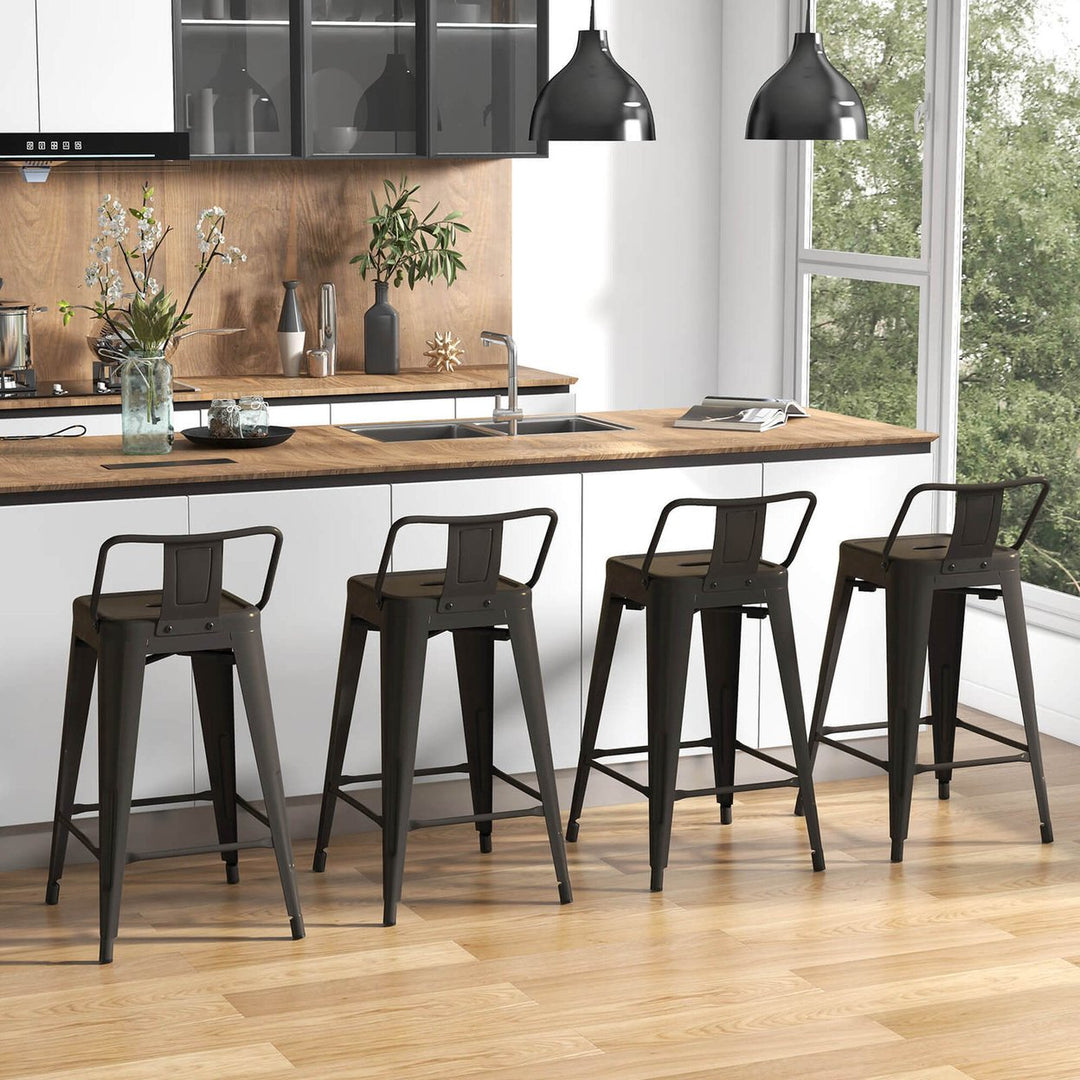 Costway Set of 4 Low Back Metal Counter Stool 24 Seat Height Industrial Bar Stools GunBlack Image 2