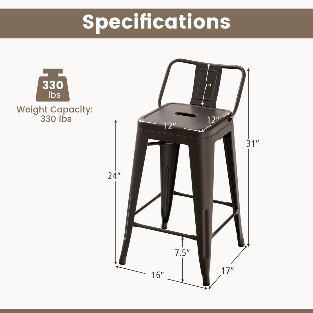 Costway Set of 4 Low Back Metal Counter Stool 24 Seat Height Industrial Bar Stools GunBlack Image 3