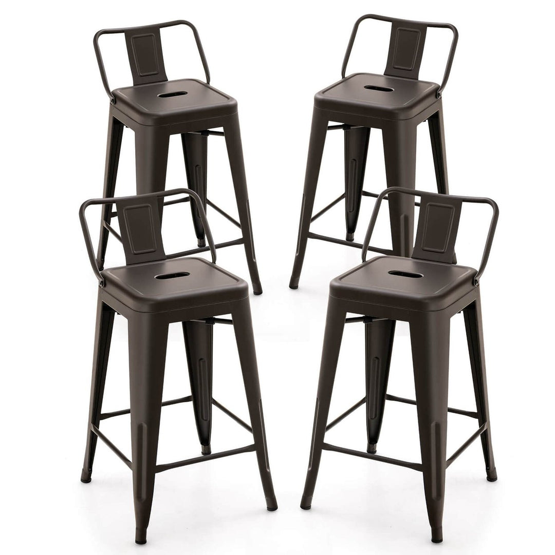 Costway Set of 4 Low Back Metal Counter Stool 24 Seat Height Industrial Bar Stools GunBlack Image 4