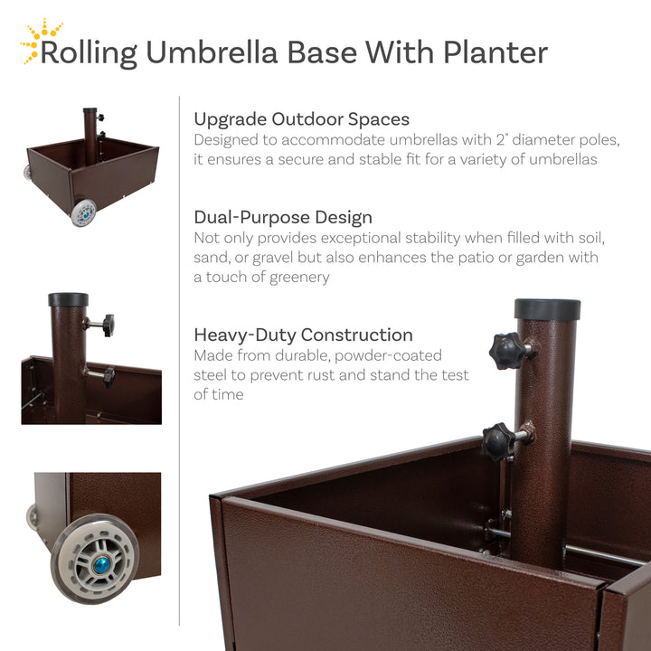 Sunnydaze Outdoor Umbrella Base with Fillable Planter and Wheels - Bronze Image 4