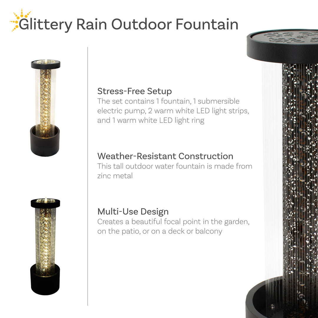 Sunnydaze Glittering Rain Zinc Outdoor Water Fountain with LEDs - 41.25" Image 4