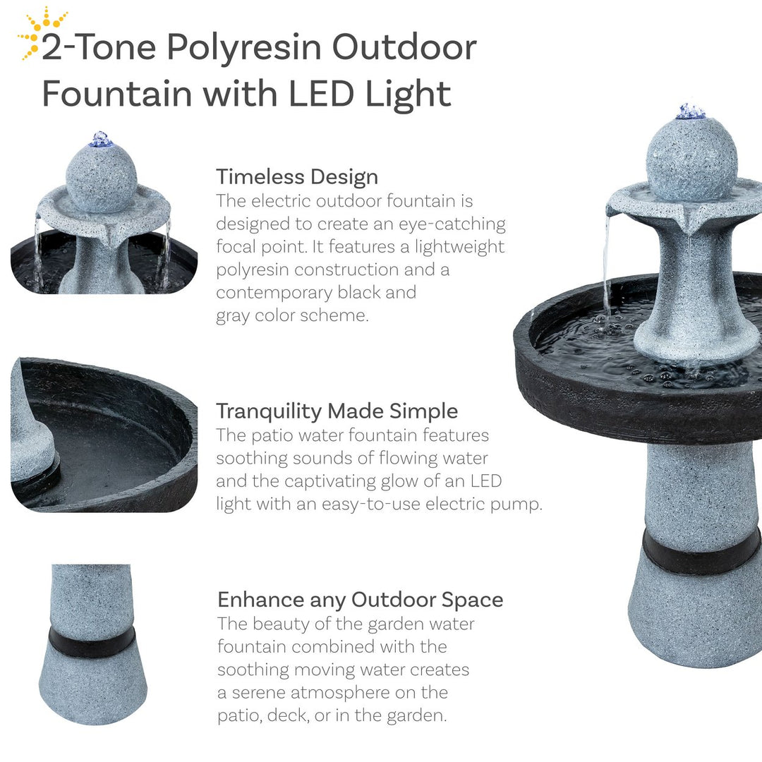 Sunnydaze Contemporary 2-Tone Outdoor Water Fountain with Light - 29.5" Image 3