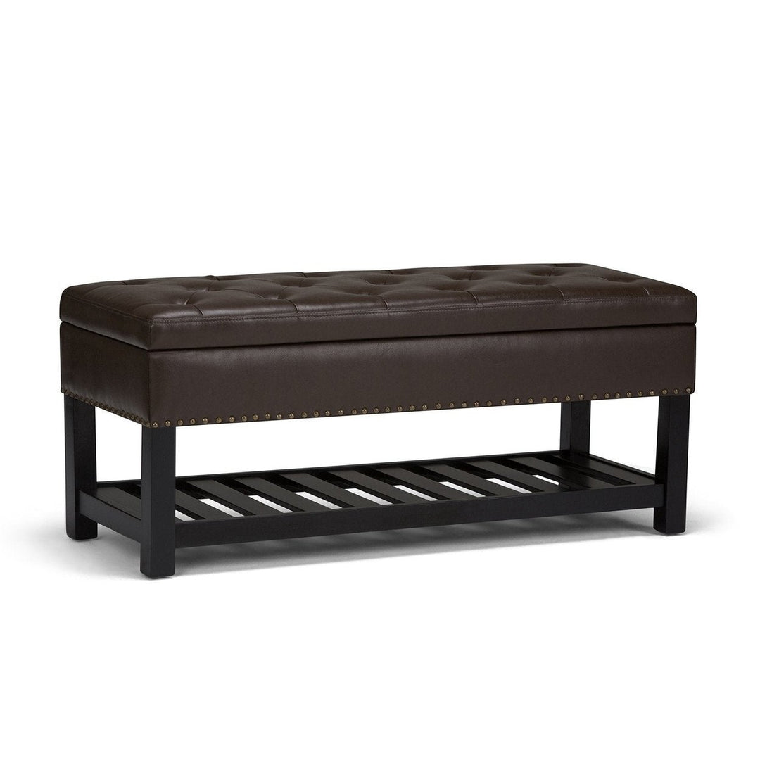 Lomond Ottoman Bench Vegan Leather Storage 43.3" Tufted Nailhead Trim Image 2