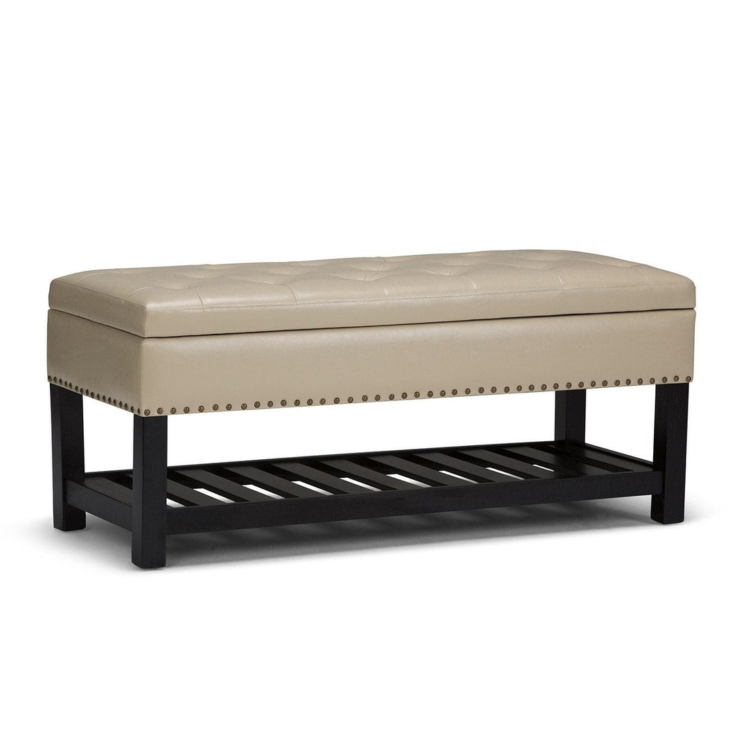 Lomond Ottoman Bench Vegan Leather Storage 43.3" Tufted Nailhead Trim Image 3