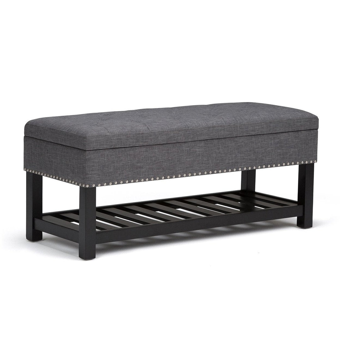 Lomond Ottoman Bench Vegan Leather Storage 43.3" Tufted Nailhead Trim Image 4