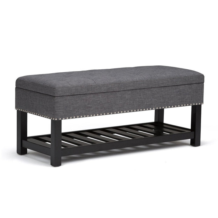 Lomond Ottoman Bench Vegan Leather Storage 43.3" Tufted Nailhead Trim Image 1