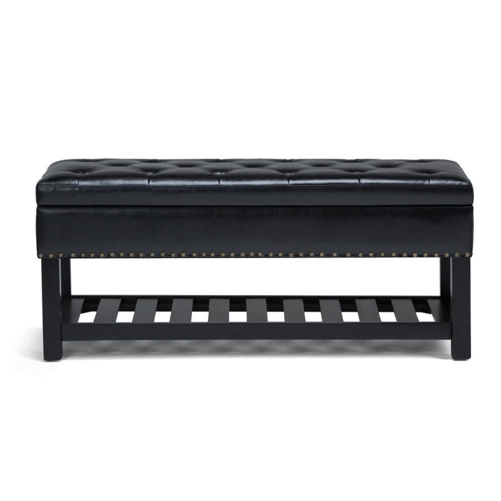 Lomond Ottoman Bench Vegan Leather Storage 43.3" Tufted Nailhead Trim Image 9