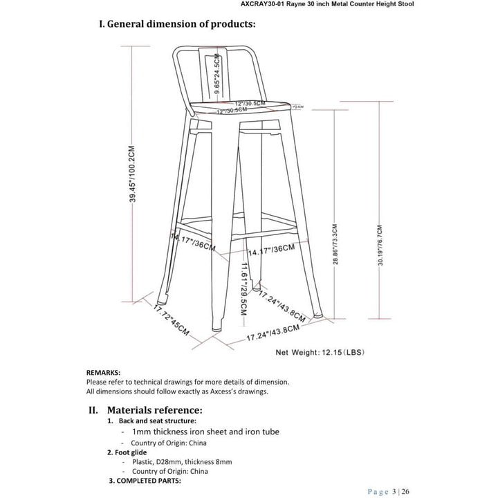 Rayne 30 Inch Metal Wood Bar Stool Set of 2 Industrial Style Black Elm Image 11