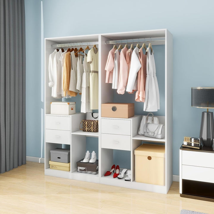 Wooden Wardrobe Closet Organizer System with 4 Drawers,Closet System for Bedroom,White Image 6