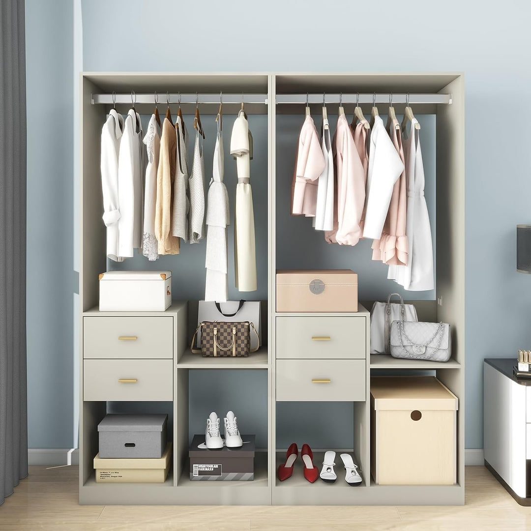 Wardrobe Closet Organizer System with 4 Drawers, clothes organizer with Shelves for Bedroom Image 1