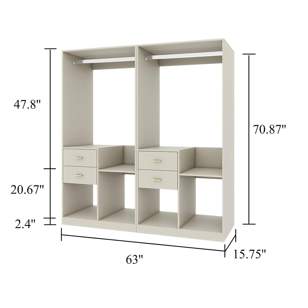 Wardrobe Closet Organizer System with 4 Drawers, clothes organizer with Shelves for Bedroom Image 2