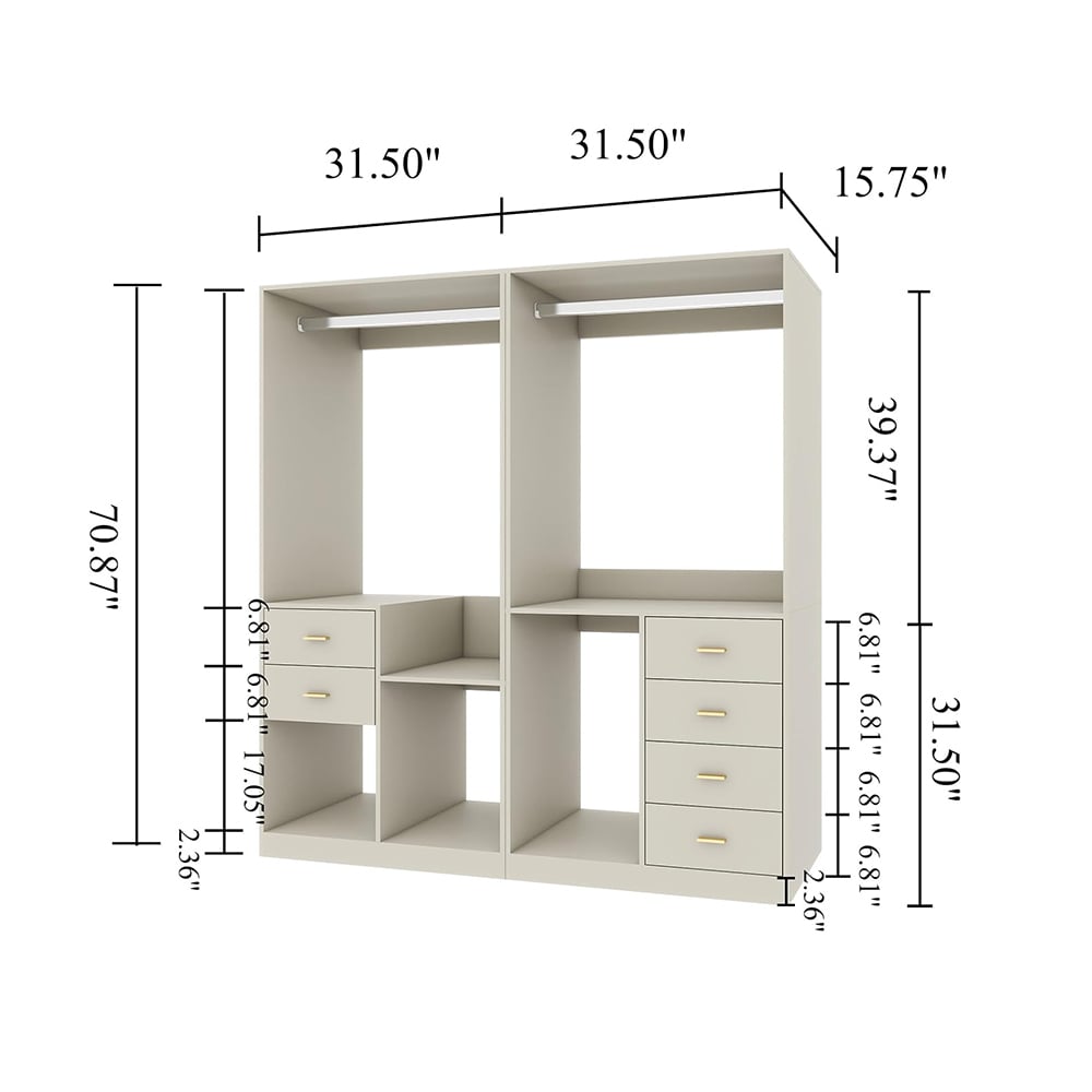 Closet Organizer System with Drawers, Clothes Organizer with Closet Shelves Wall Mounted, Grey Image 2