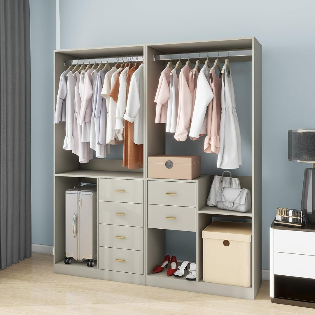 Closet Organizer System with Drawers, Clothes Organizer with Closet Shelves Wall Mounted, Grey Image 4