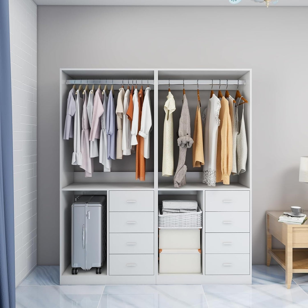 Closet Storage Cabinet, Walk-in Closet System with 8 Drawers and Shelves Clothes Storage Organization with 2 Hanging Image 1