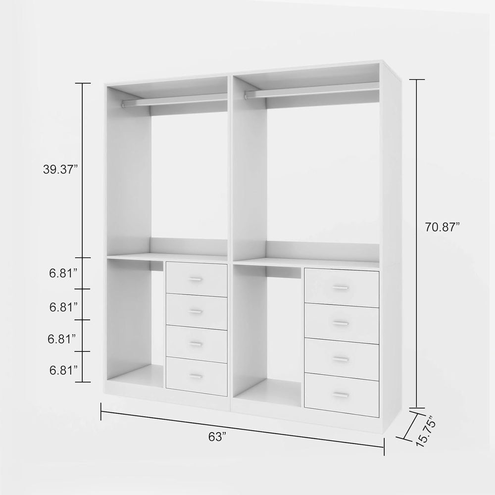 Closet Storage Cabinet, Walk-in Closet System with 8 Drawers and Shelves Clothes Storage Organization with 2 Hanging Image 2