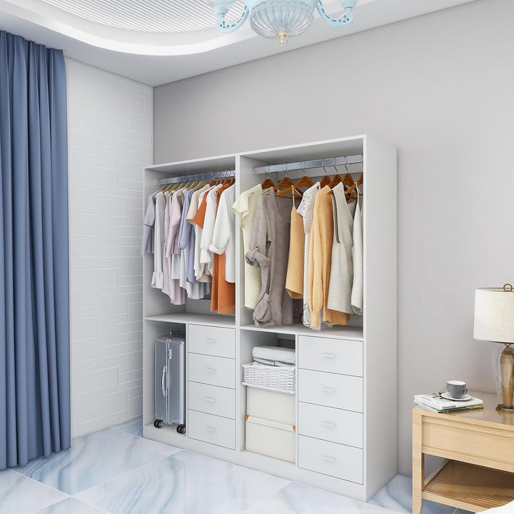 Closet Storage Cabinet, Walk-in Closet System with 8 Drawers and Shelves Clothes Storage Organization with 2 Hanging Image 5