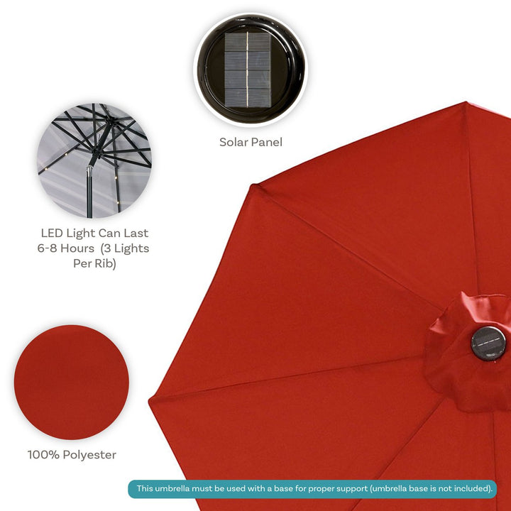 Sunnydaze 9 ft Solar Aluminum Patio Umbrella with Tilt and Crank - Orange Image 4