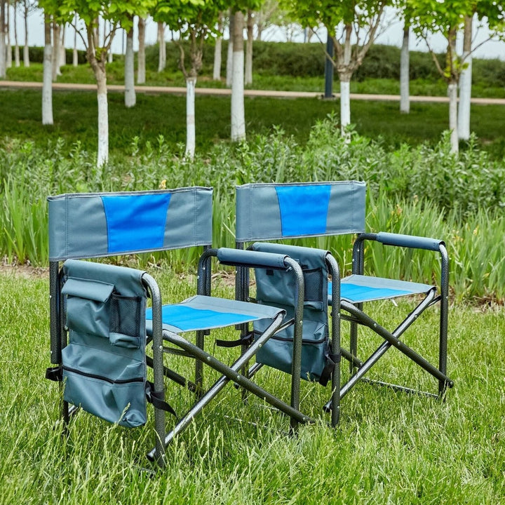 2 Pack Padded Folding Camping Chairs with Storage Pockets Image 1