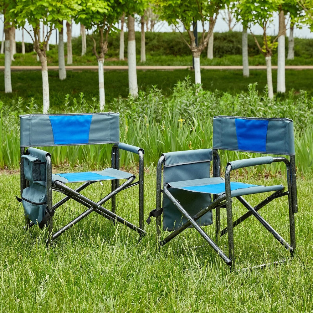 2 Pack Padded Folding Camping Chairs with Storage Pockets Image 2