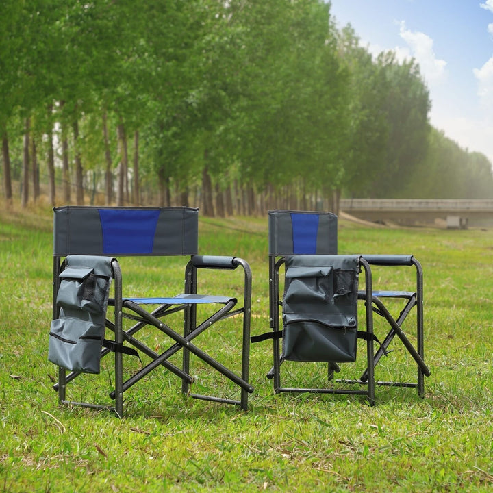 2 Pack Padded Folding Camping Chairs with Storage Pockets Image 3