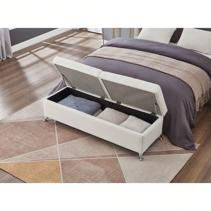 Bed Bench With Storage Leather - Multi-Purpose Ottoman For Small Spaces - Stable Solid Wood Frame - Easy Assembly - Image 5