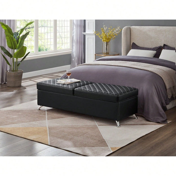 Bed Bench With Storage Leather - Multi-Purpose Ottoman For Small Spaces - Stable Solid Wood Frame - Easy Assembly - Image 9