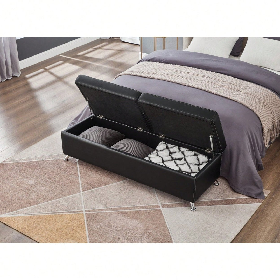 Bed Bench With Storage Leather - Multi-Purpose Ottoman For Small Spaces - Stable Solid Wood Frame - Easy Assembly - Image 10