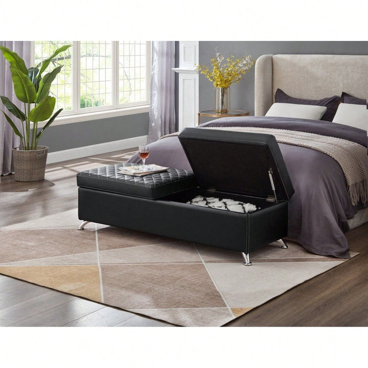 Bed Bench With Storage Leather - Multi-Purpose Ottoman For Small Spaces - Stable Solid Wood Frame - Easy Assembly - Image 11