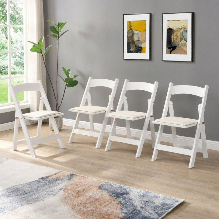 Beige Upholstered Folding Chair Set Of 4 With White Shelf For Space Saving Dining Room Solutions Image 3