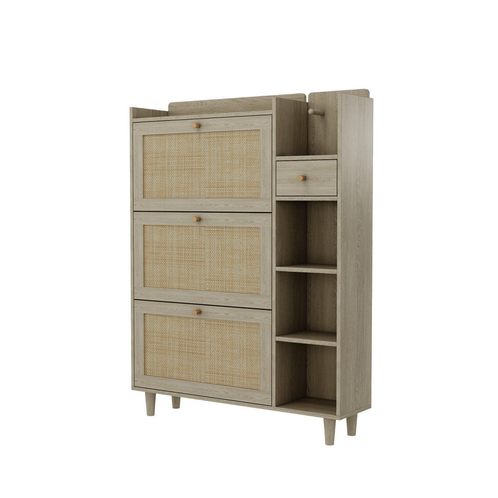 Bohemia Rattan Shoe Cabinet with Adjustable Shelves and Hooks for Entryway Storage Image 2