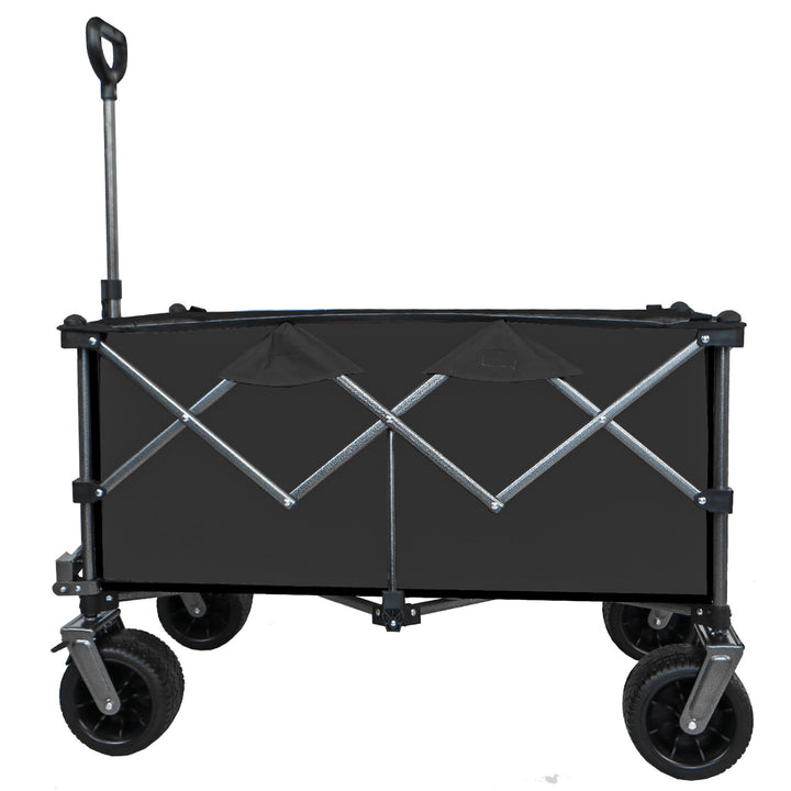 All-Terrain Heavy Duty Folding Wagon Cart with Waterproof Fabric Adjustable Handle and Cup Holders for Camping Beach and Image 3