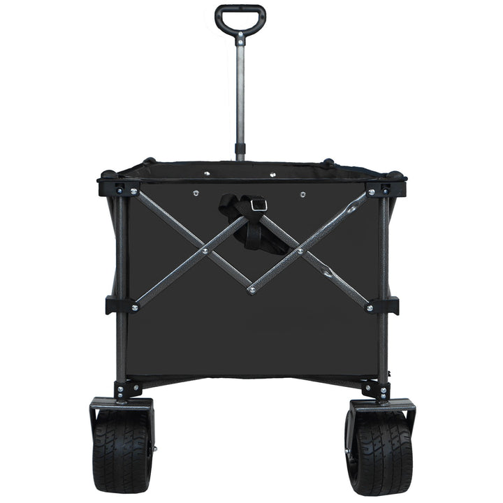 All-Terrain Heavy Duty Folding Wagon Cart with Waterproof Fabric Adjustable Handle and Cup Holders for Camping Beach and Image 5