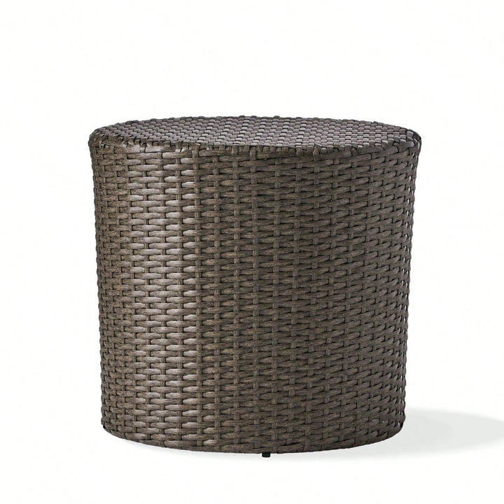 All-Weather PE Rattan Wicker Barrel Side Table with Iron Frame for Garden Balcony Poolside Use Image 1