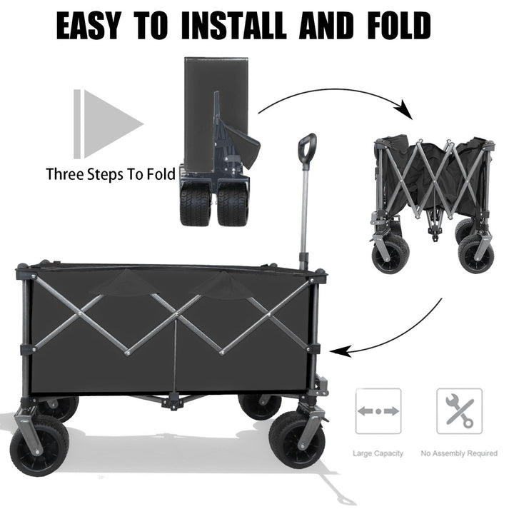 All-Terrain Heavy Duty Folding Wagon Cart with Waterproof Fabric Adjustable Handle and Cup Holders for Camping Beach and Image 7