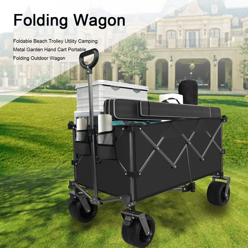 All-Terrain Heavy Duty Folding Wagon Cart with Waterproof Fabric Adjustable Handle and Cup Holders for Camping Beach and Image 8