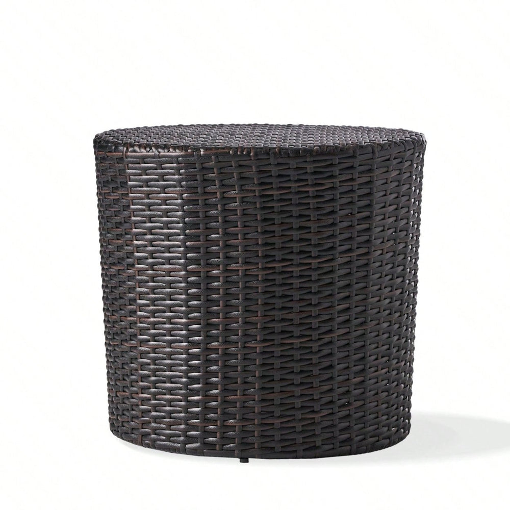 All-Weather PE Rattan Wicker Barrel Side Table with Iron Frame for Garden Balcony Poolside Use Image 2