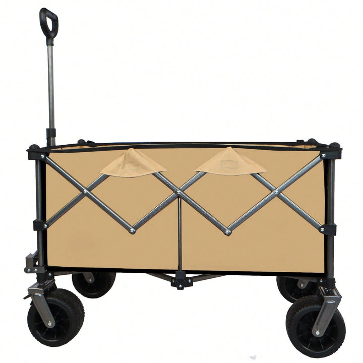 All-Terrain Heavy Duty Folding Wagon Cart with Waterproof Fabric Adjustable Handle and Cup Holders for Camping Beach and Image 9