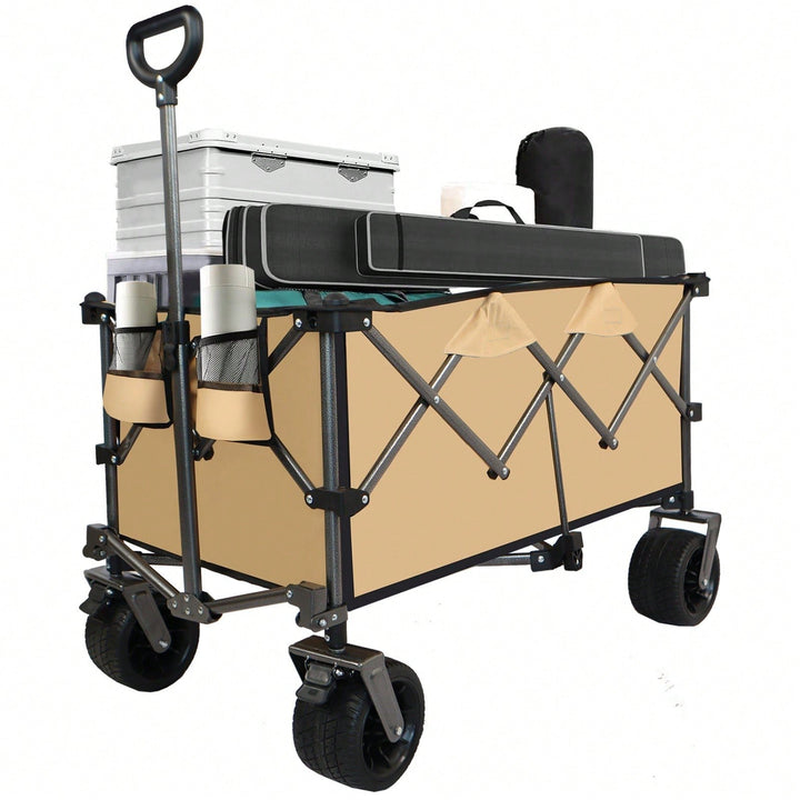 All-Terrain Heavy Duty Folding Wagon Cart with Waterproof Fabric Adjustable Handle and Cup Holders for Camping Beach and Image 10