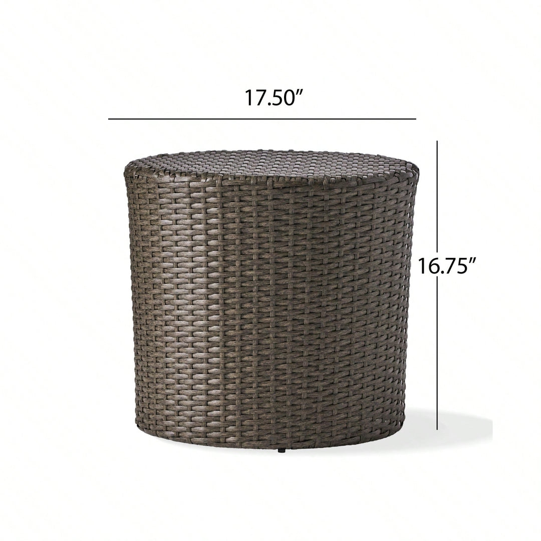 All-Weather PE Rattan Wicker Barrel Side Table with Iron Frame for Garden Balcony Poolside Use Image 6