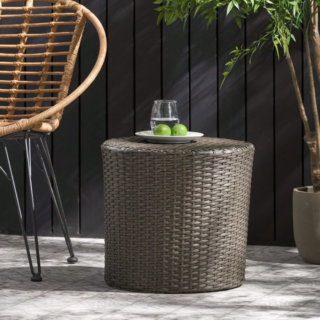 All-Weather PE Rattan Wicker Barrel Side Table with Iron Frame for Garden Balcony Poolside Use Image 7