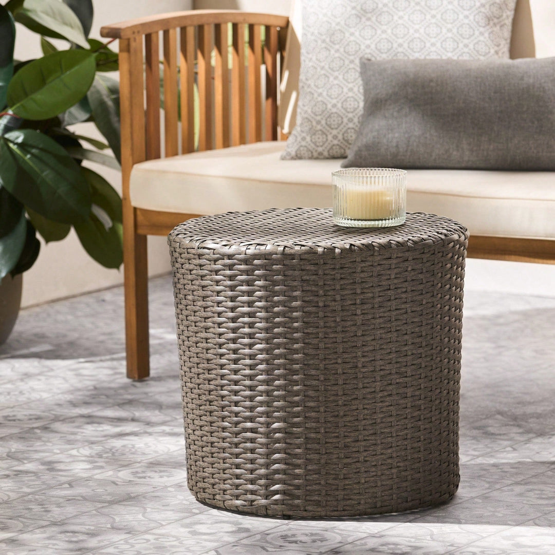 All-Weather PE Rattan Wicker Barrel Side Table with Iron Frame for Garden Balcony Poolside Use Image 8