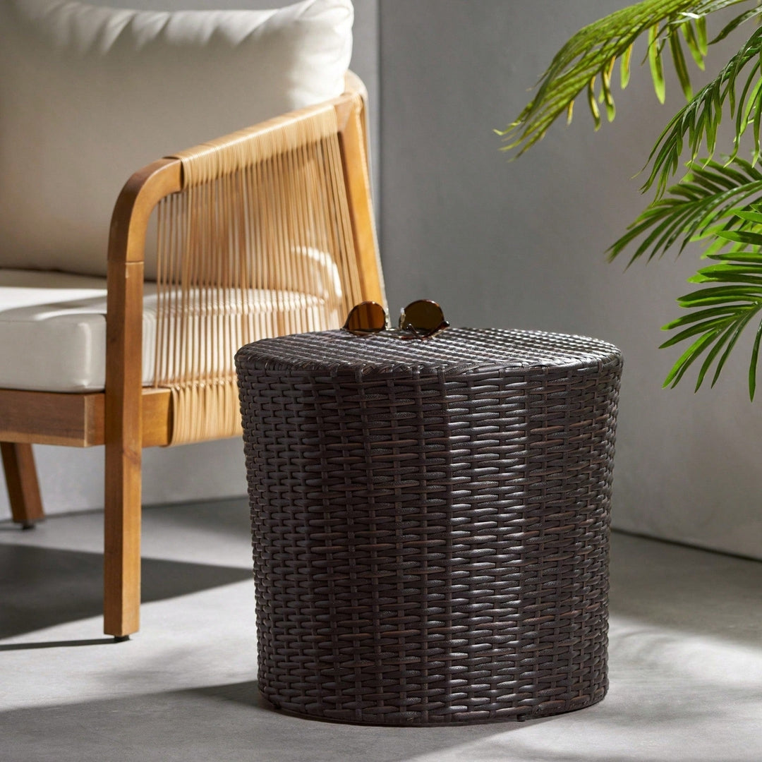 All-Weather PE Rattan Wicker Barrel Side Table with Iron Frame for Garden Balcony Poolside Use Image 11