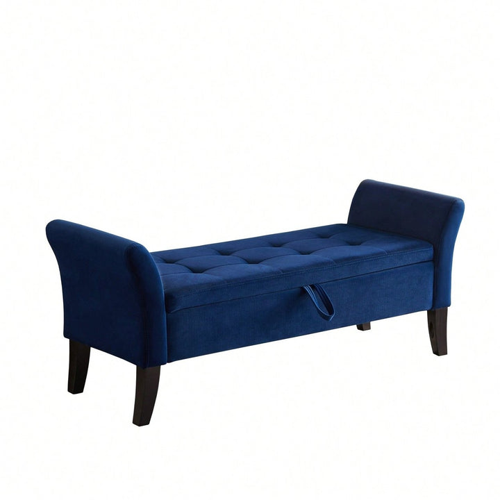 Bed Bench With Storage Navy Blue Velvet Image 1