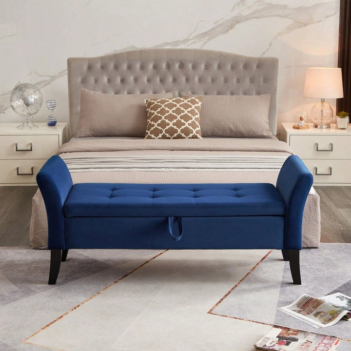 Bed Bench With Storage Navy Blue Velvet Image 2