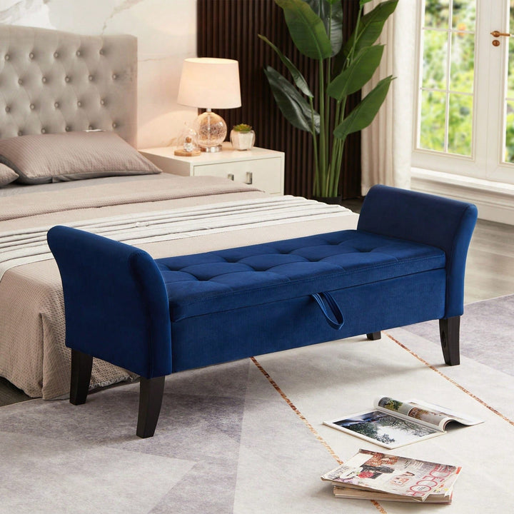 Bed Bench With Storage Navy Blue Velvet Image 3