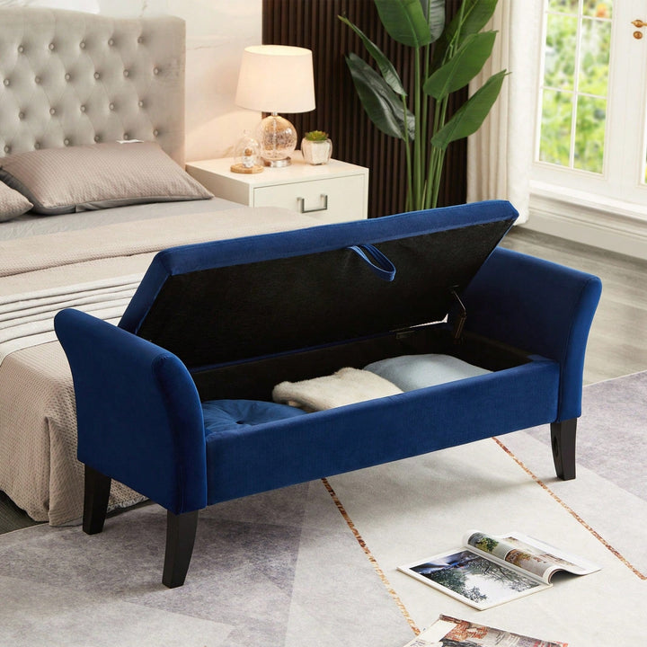 Bed Bench With Storage Navy Blue Velvet Image 4